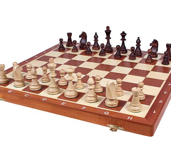 Jeu d'Échecs en Bois de Charme - Échiquier Pliant Acajou et Sycomore avec Rangement