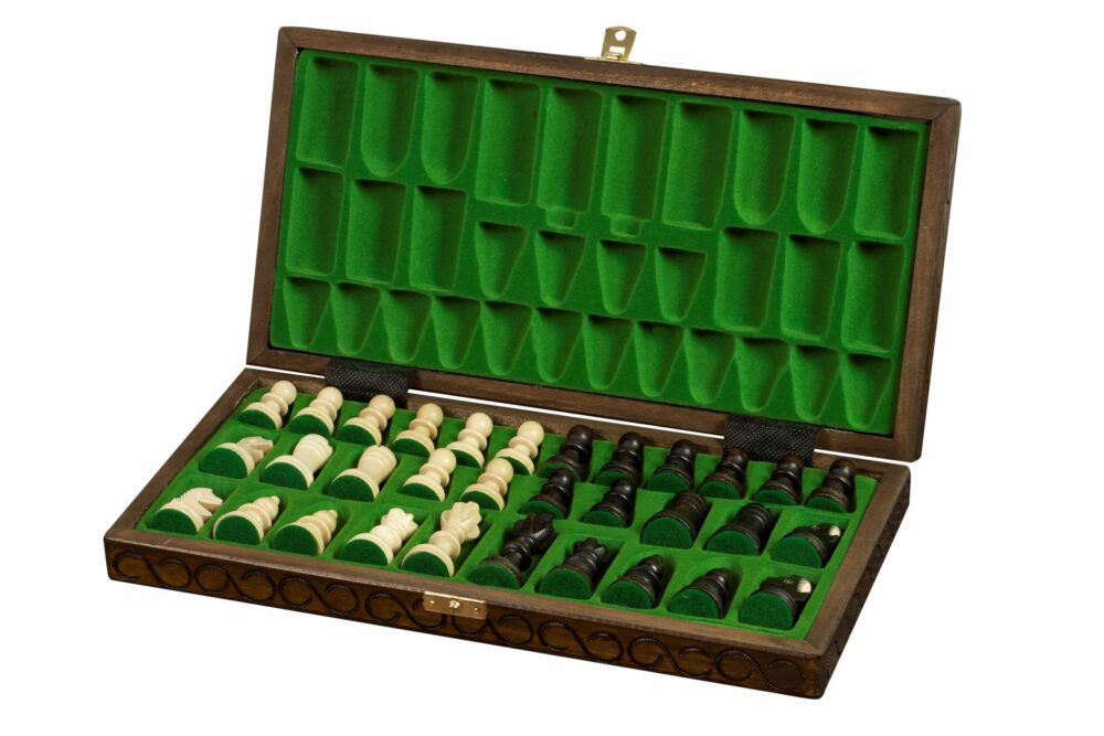 Jeu d'Échecs en Bois avec Figurines en Sycomore et Échiquier Pliable