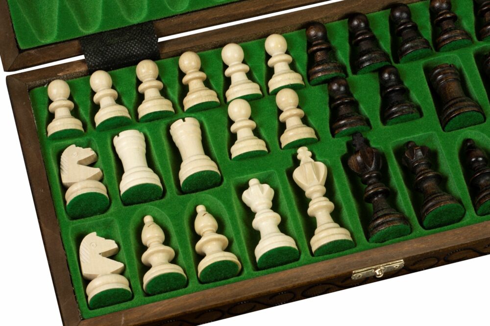 Jeu d'Échecs en Bois avec Figurines en Sycomore et Échiquier Pliableaa