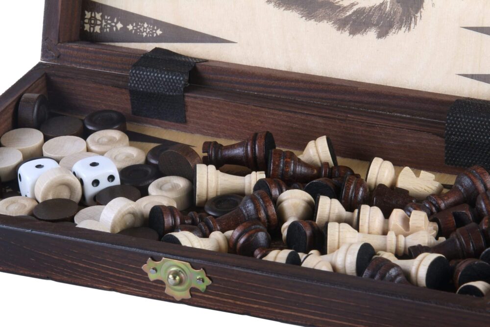 Jeu d'échecs en bois compact – Échecs, dames et backgammon en un seul set