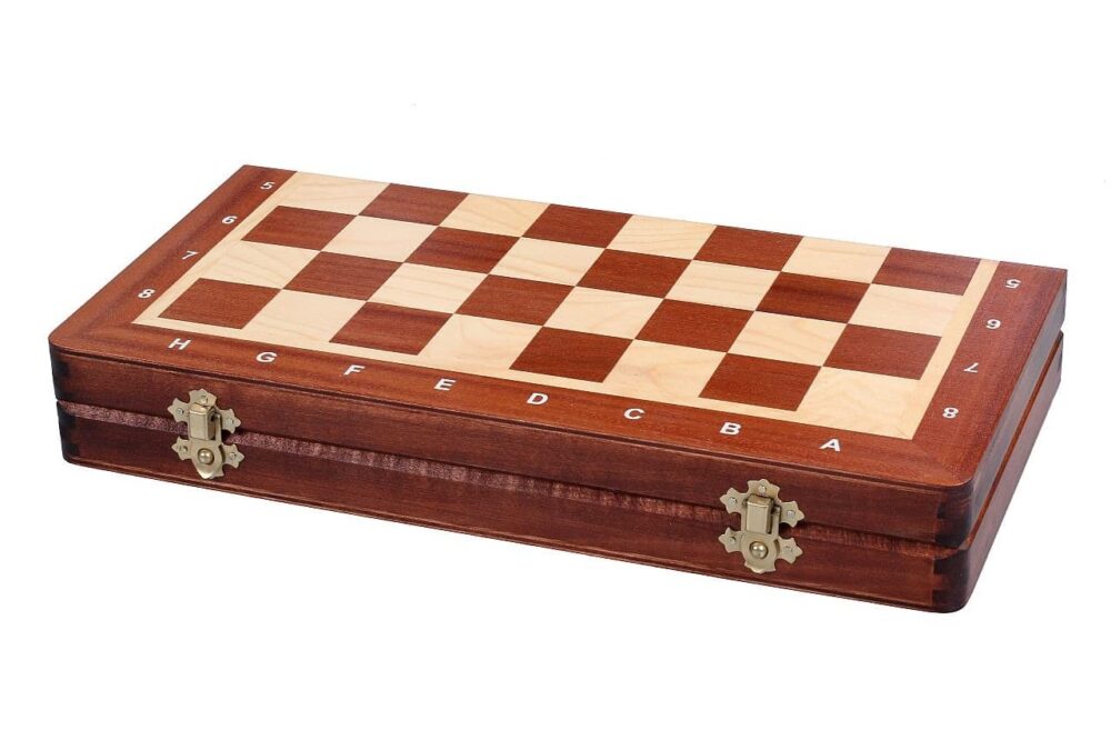 Jeu d'Échecs en Bois avec Échiquier Pliant en Sycomore et Acajou - Pièces en Bois de Charme