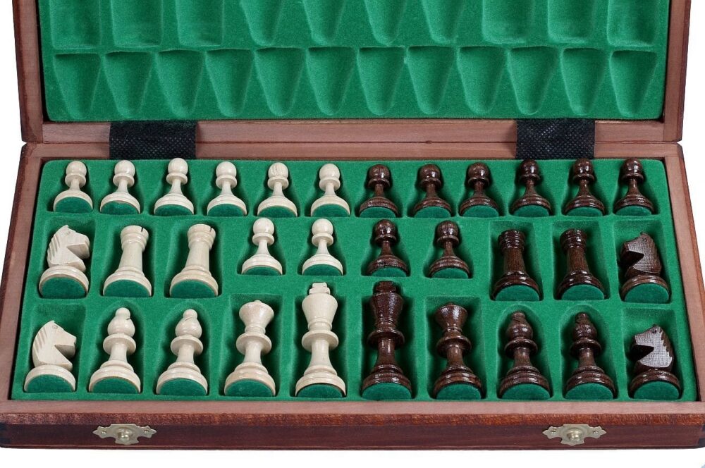 Jeu d'Échecs en Bois avec Échiquier Pliant en Sycomore et Acajou - Pièces en Bois de Charme