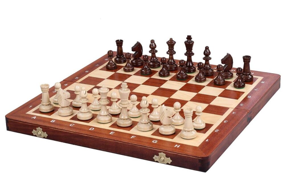 Jeu d'Échecs en Bois avec Échiquier Pliant en Sycomore et Acajou - Pièces en Bois de Charme