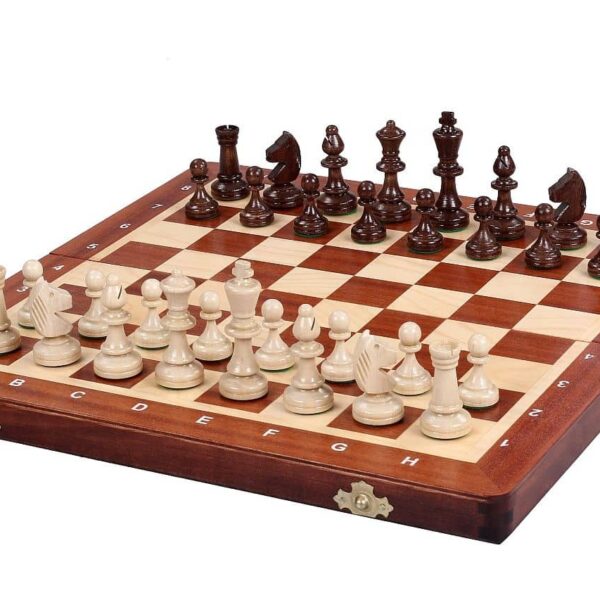 Jeu d'Échecs en Bois avec Échiquier Pliant en Sycomore et Acajou - Pièces en Bois de Charme