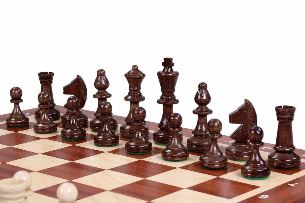 Jeu d'Échecs en Bois avec Échiquier Pliant en Sycomore et Acajou - Pièces en Bois de Charme