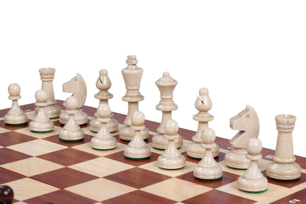 Jeu d'Échecs en Bois avec Échiquier Pliant en Sycomore et Acajou - Pièces en Bois de Charme