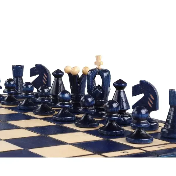 Jeu d'Échecs Royaux en Bois d’Érable - Couleur Bleue