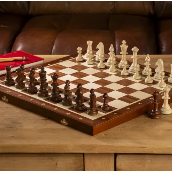 Ensemble d'Échecs de Tournoi n°6 avec Plateau Incrusté en Mahogany et Pièces Staunton en Bois