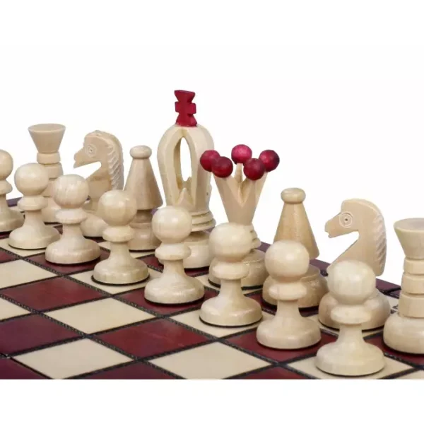 Petit Ensemble d’Échecs Royaux Cerisier avec Plateau Pliable en Bois de Hêtre et de Bouleau