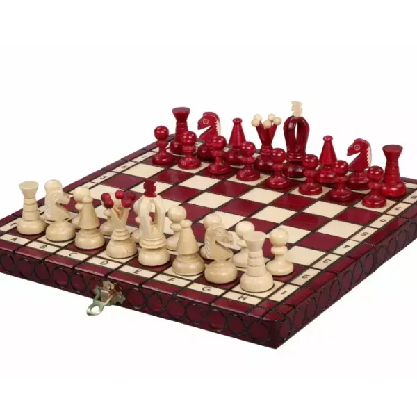 Petit Ensemble d’Échecs Royaux Cerisier avec Plateau Pliable en Bois de Hêtre et de Bouleau