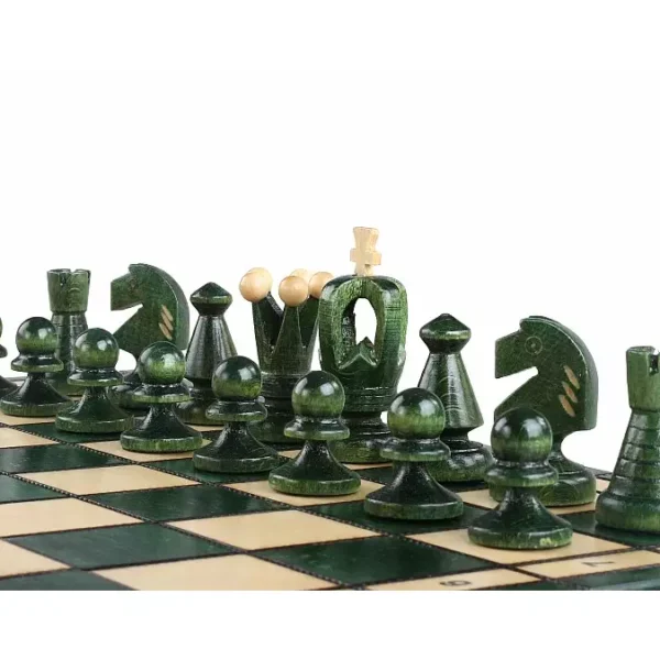 Jeu d'Échecs Royaux Verts en Bois