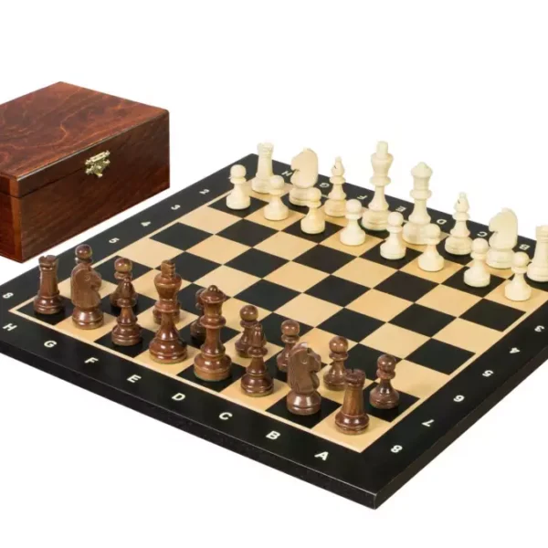 Ensemble d'Échecs de Tournoi N°4 avec Coffret en Bois et Pièces Sunrise Staunton