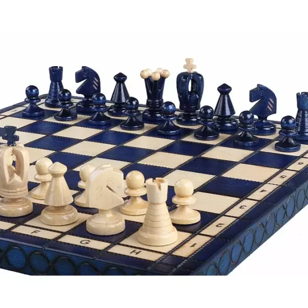 Jeu d'Échecs Royaux en Bois d’Érable - Couleur Bleue