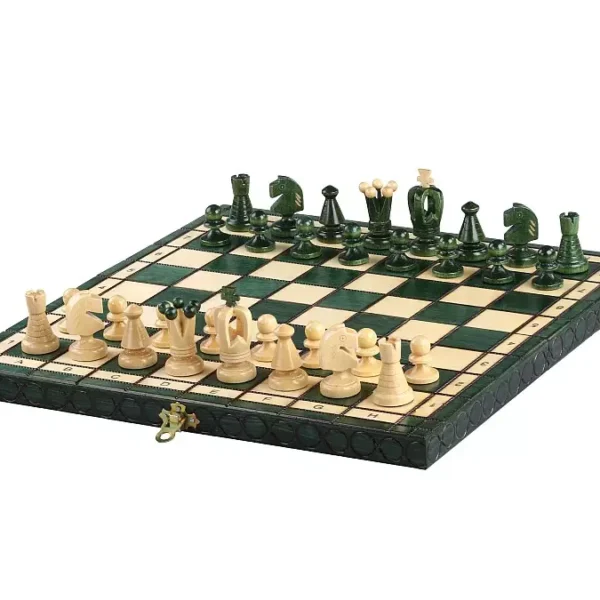 Jeu d'Échecs Royaux Verts en Bois