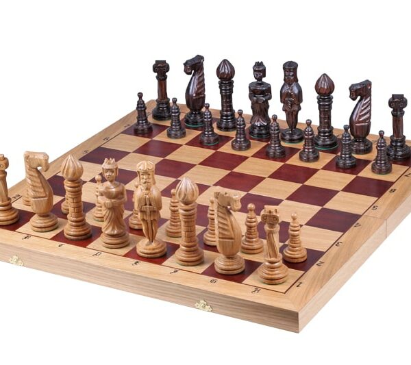 Grand Jeu d'Échecs en Bois de Chêne et Acajou - Échiquier Pliant 65 x 65 cm