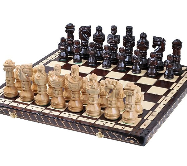 Jeu d'Échecs Décoratif en Bois de Tilleul avec Échiquier Pliant 60 cm