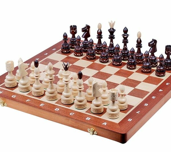 Jeu d'Échecs Indien en Bois de Charme avec Échiquier Pliant en Acajou et Sycomore