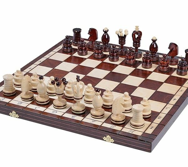 Jeu d'Échecs en Bois de Sycomore Incrusté de Laiton avec Échiquier Pliant