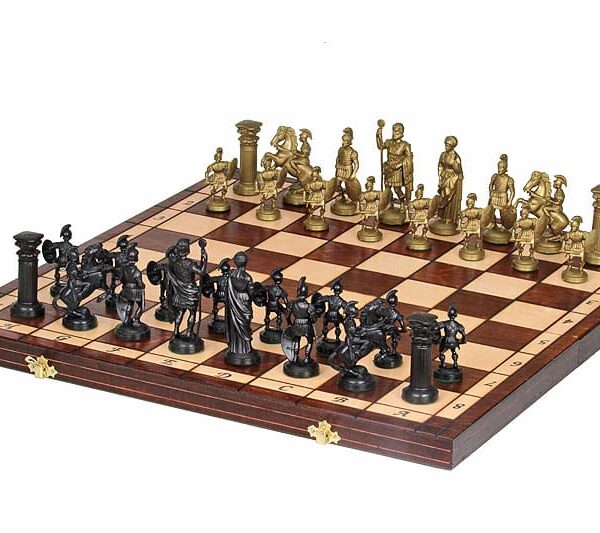 Jeu d'Échecs Thème Spartiates avec Échiquier Pliant - 50 x 50 cm