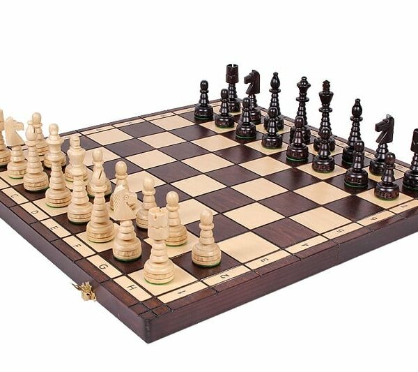 Jeu d'Échecs en Bois de Charme avec Échiquier Pliant