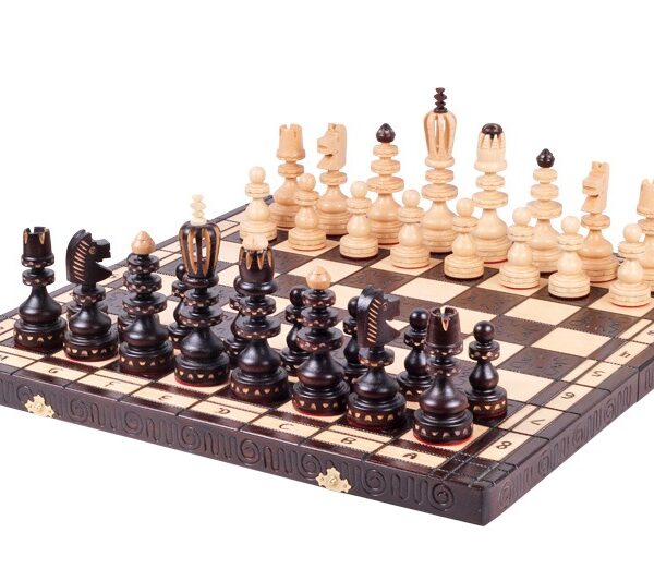 Jeu d'Échecs en Bois de Hêtre avec Échiquier Pliant 55 cm et Pièces Artisanales