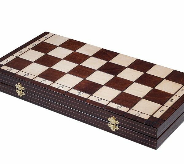 Jeu d'Échecs en Bois de Sycomore Incrusté de Laiton avec Échiquier Pliant