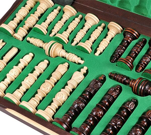 Grand Jeu d'Échecs en Bois avec Pièces de 14 cm - Échiquier Pliant