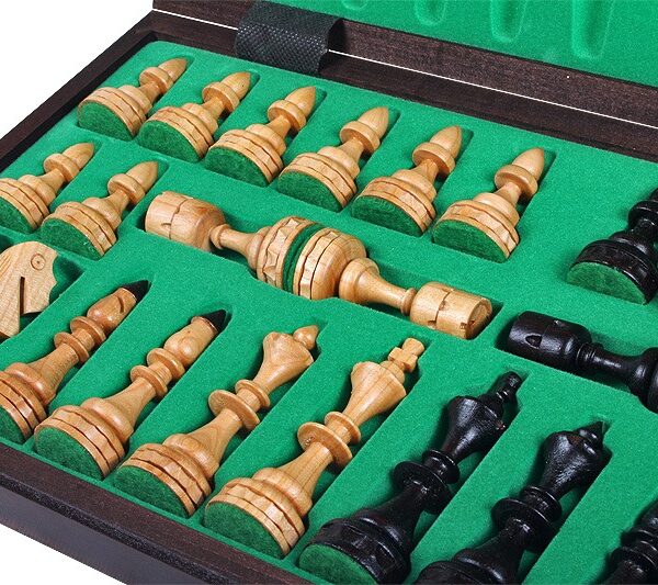 Jeu d'Échecs en Bois de Cerisier – Échiquier Pliant 48 cm au Design Indien