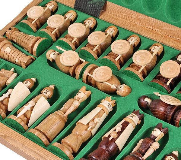 Jeu d'Échecs en Bois de Chêne, Sycomore et Cerisier – Échiquier Pliant