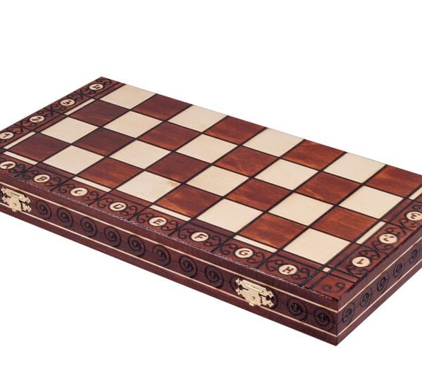 Jeu d’Échecs en Bois Orné – Pièces Lestées et Échiquier Pliable avec Rangement