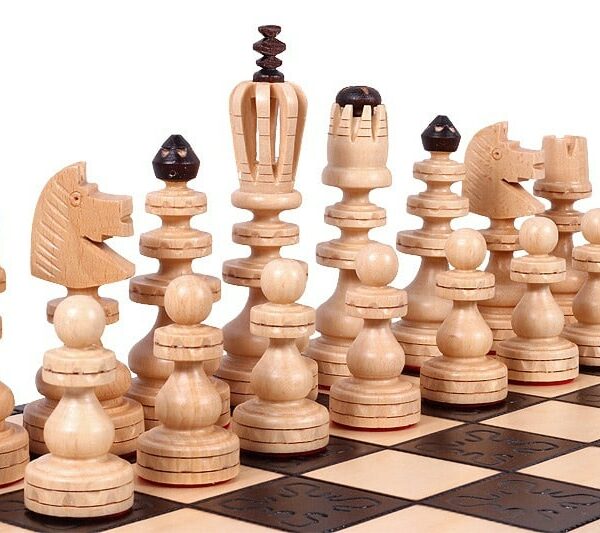 Jeu d'Échecs en Bois de Hêtre avec Échiquier Pliant 55 cm et Pièces Artisanales