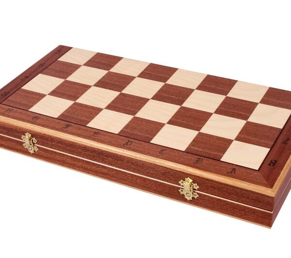 Jeu d'Échecs en Bois de Cerisier avec Échiquier Pliant Incrusté en Acajou et Sycomore