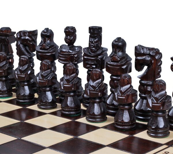 Jeu d'Échecs Décoratif en Bois de Tilleul avec Échiquier Pliant 60 cm