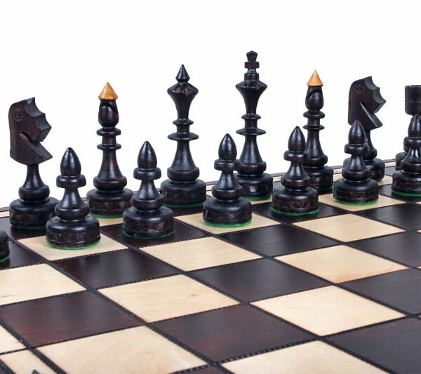 Jeu d'Échecs en Bois de Cerisier – Échiquier Pliant 48 cm au Design Indien