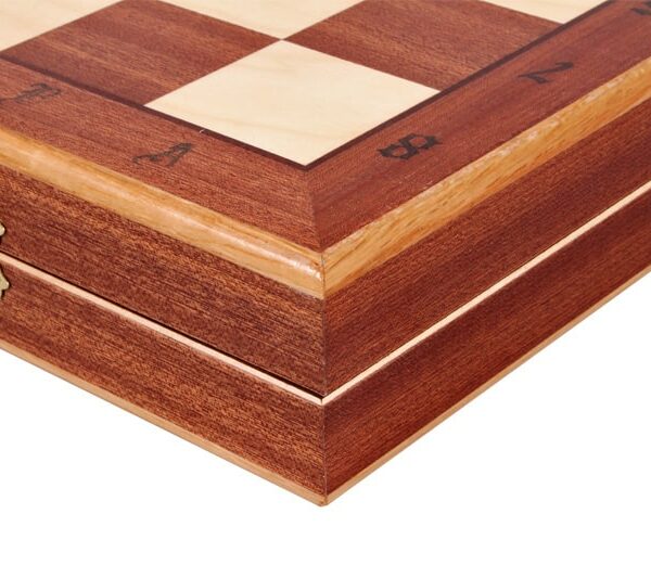 Jeu d'Échecs en Bois de Cerisier avec Échiquier Pliant Incrusté en Acajou et Sycomore