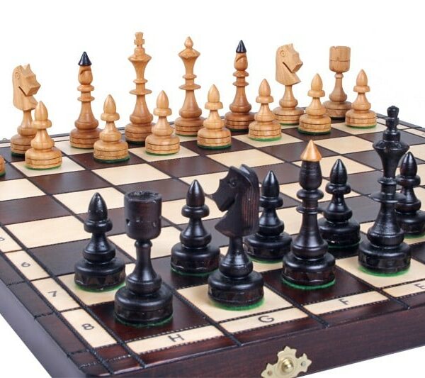 Jeu d'Échecs en Bois de Cerisier – Échiquier Pliant 48 cm au Design Indien