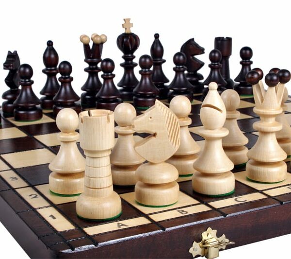 Jeu d’Échecs Pliable en Bois pour Amateurs – Pièces en Bois de Charme, Échiquier avec Rangement