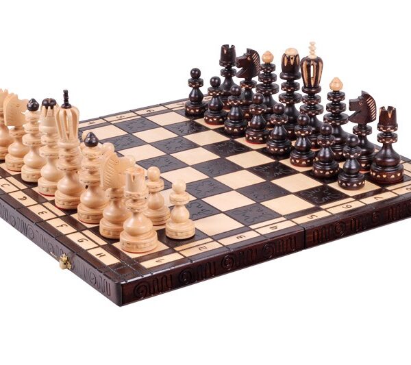 Jeu d'Échecs en Bois de Hêtre avec Échiquier Pliant 55 cm et Pièces Artisanales