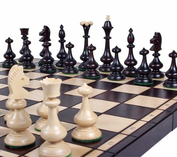 Jeu d’Échecs en Bois avec Pièces Style Montagnard – Échiquier Pliant 46 cm