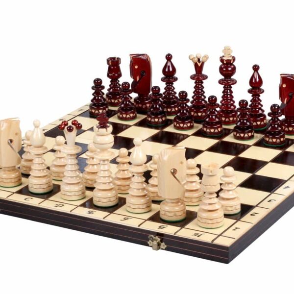 Jeu d'Échecs en Bois de Charme avec Pièces Sculptées et Échiquier Pliant 50 cm