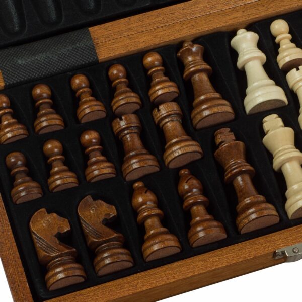 Échecs Magnétiques en Acajou et Érable - Ensemble de Voyage Compact avec Plateau Intégré et Pièces Staunton