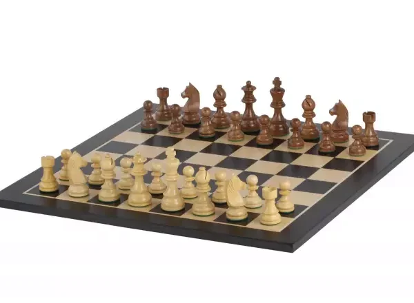 Ensemble de Jeu d'Échecs de Tournoi Chevalier Allemand - Échiquier en Bois d'Érable et Pièces en Bois de Buis