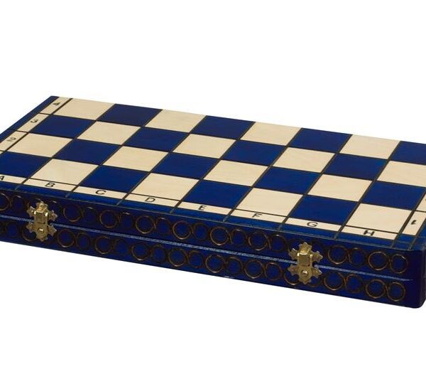 Jeu d’Échecs en Bois Bleu Royal et Ivoire – Échiquier Pliable avec Rangement