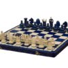 Jeu d’Échecs en Bois Bleu Royal et Ivoire – Échiquier Pliable avec Rangement