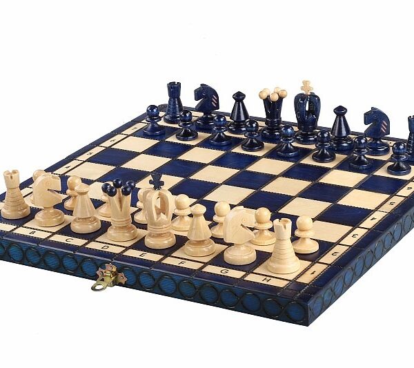 Jeu d’Échecs Pliable en Bois Bleu et Blanc – Design Élégant avec Rangement Intégré