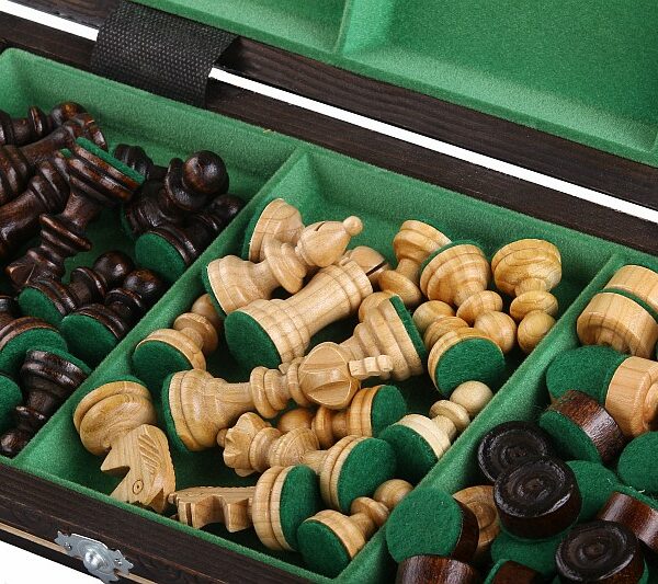 Jeu d'Échecs et Dames en Bois de Cerisier - Coffret Pliable avec Échiquier Gravé